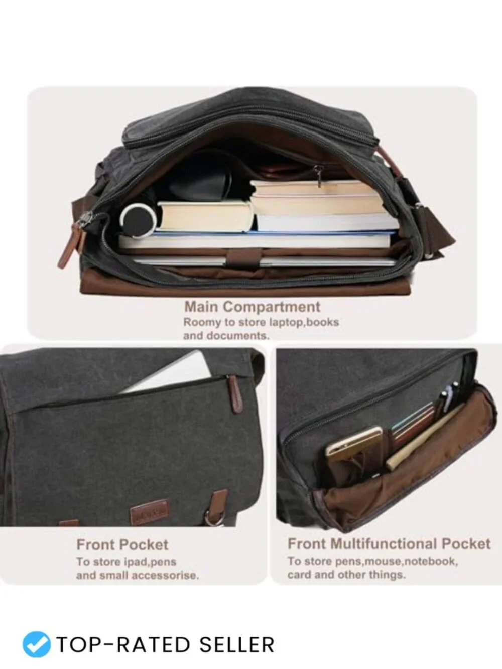 Vintage Canvas Laptop Messenger Bag 15.6